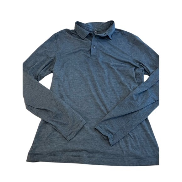 Lululemon Mens Long Sleeve‎ Polo Shirt Medium Gray Athletic Casual - Picture 1 of 3